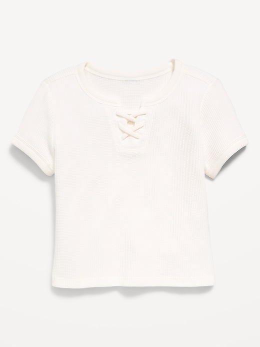 Image number 2 showing, Fitted Short-Sleeve Lace-Up Waffle-Knit Top for Girls