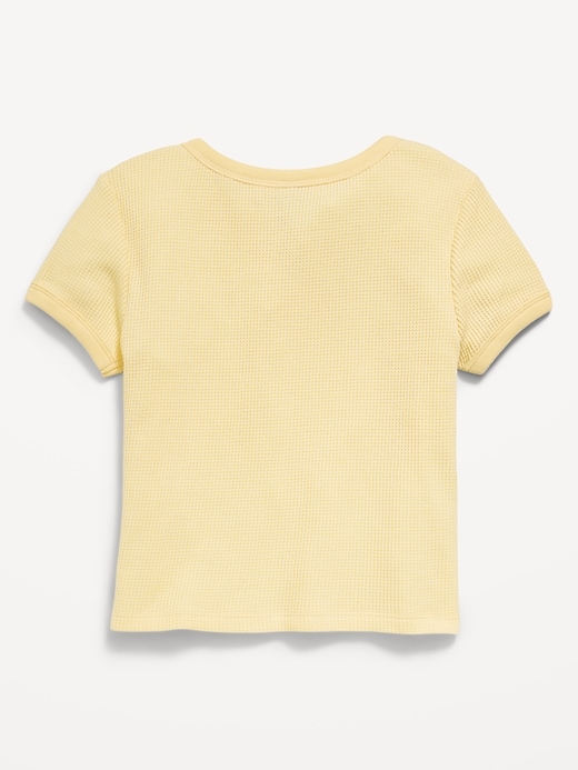 Image number 3 showing, Fitted Short-Sleeve Lace-Up Waffle-Knit Top for Girls