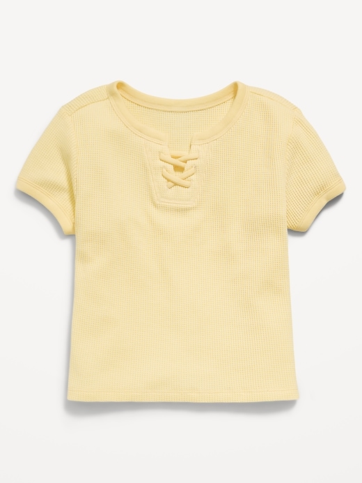 Image number 2 showing, Fitted Short-Sleeve Lace-Up Waffle-Knit Top for Girls