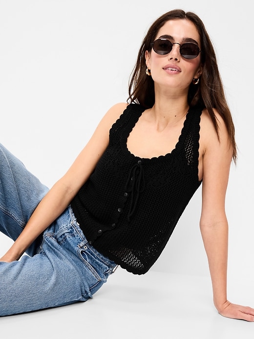 Image number 3 showing, Sleeveless Seaside Cotton Crochet Tank Top
