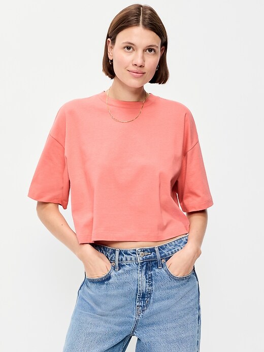 Image number 1 showing, Vintage Crew-Neck Oversized Crop T-Shirt