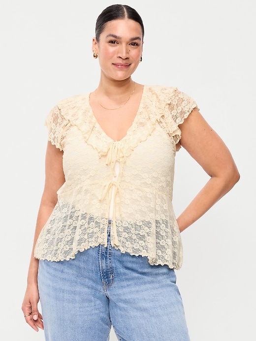 Image number 8 showing, Open-Front Lace Ruffle Top