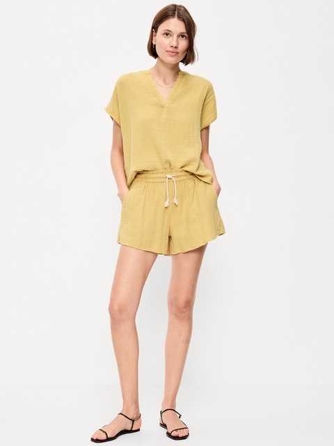 High-Waisted Crinkle Gauze Shorts
