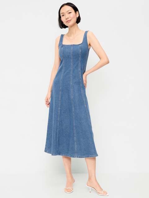 Fit & Flare Sleeveless Denim Midi Dress