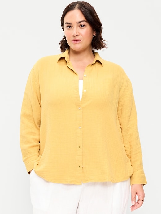Image number 6 showing, Open-Back Crinkle Gauze Button-Down Shirt