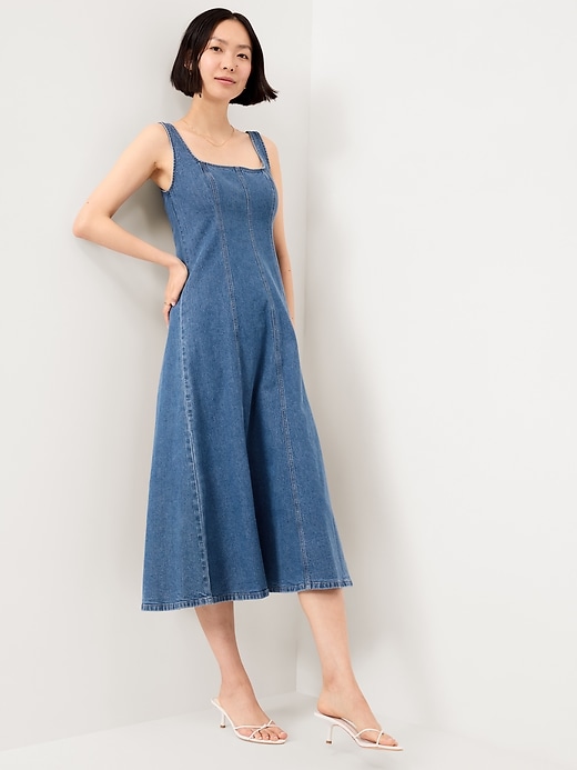 Image number 3 showing, Fit & Flare Sleeveless Denim Midi Dress