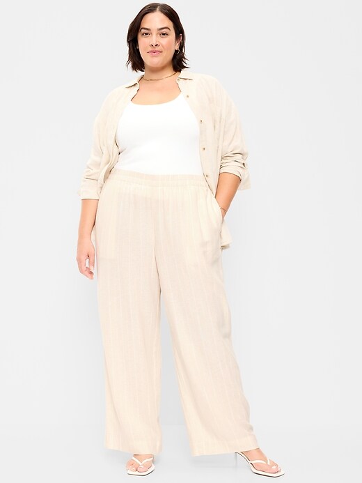 Image number 4 showing, High-Waisted Linen-Blend Wide-Leg Pants