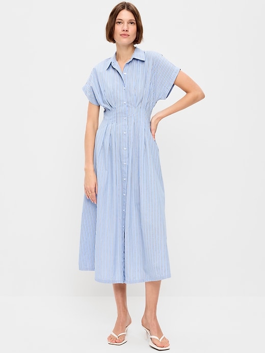 Image number 1 showing, Smocked-Waist Midi Shirt Dress