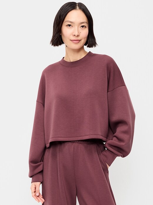 Image number 1 showing, Bounce Fleece Crew-Neck Cropped Top