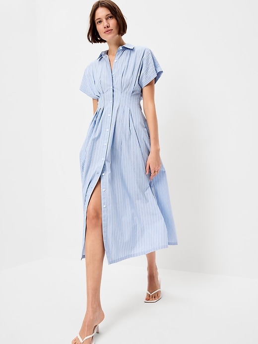 Image number 3 showing, Smocked-Waist Midi Shirt Dress