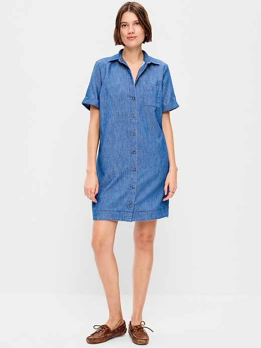 Image number 1 showing, Short-Sleeve Mini Shirt Dress