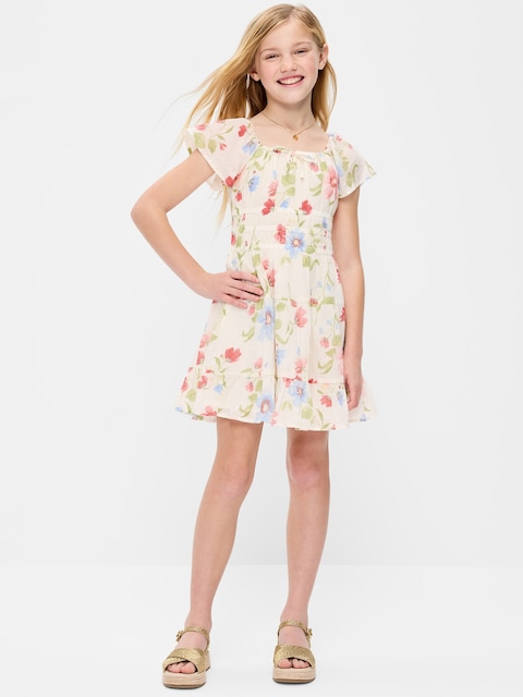 Fit and Flare Crinkle Gauze Tiered Dress for Girls