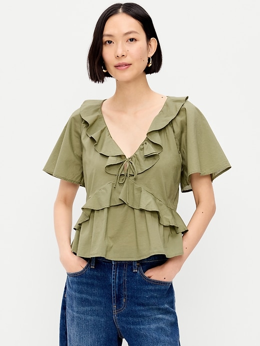 Image number 1 showing, Ruffle Tie-Front Top