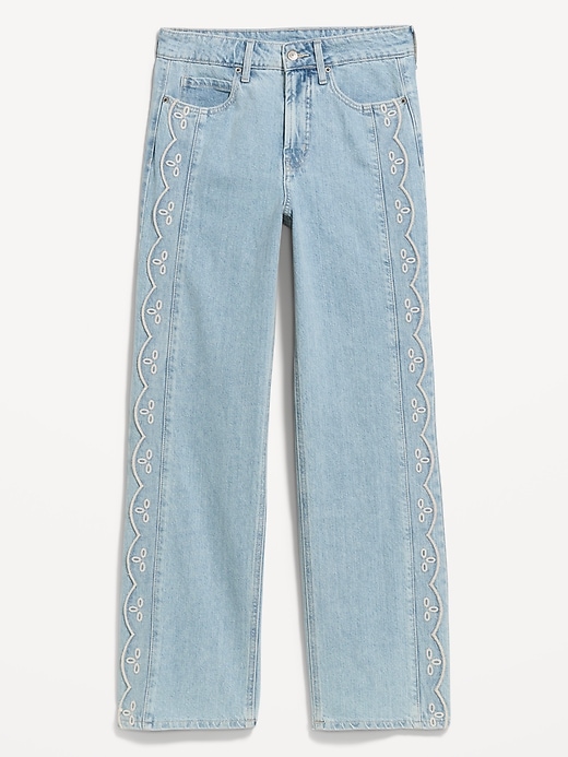 Image number 1 showing, Extra High-Waisted Embroidered Wide-Leg Jeans