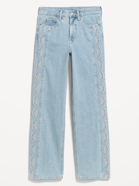 Extra High-Waisted Embroidered Wide-Leg Jeans