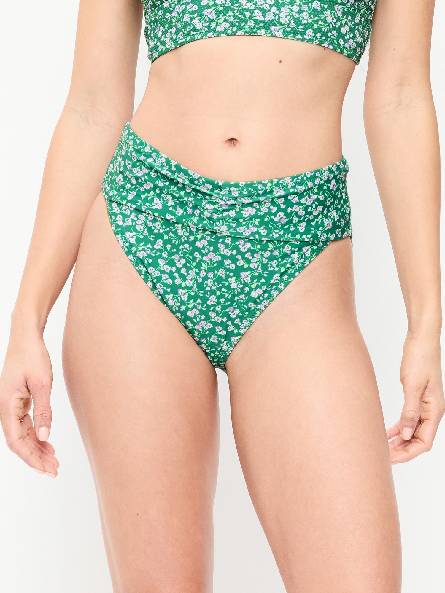 High-Waisted Cinched Bikini Swim Bottoms