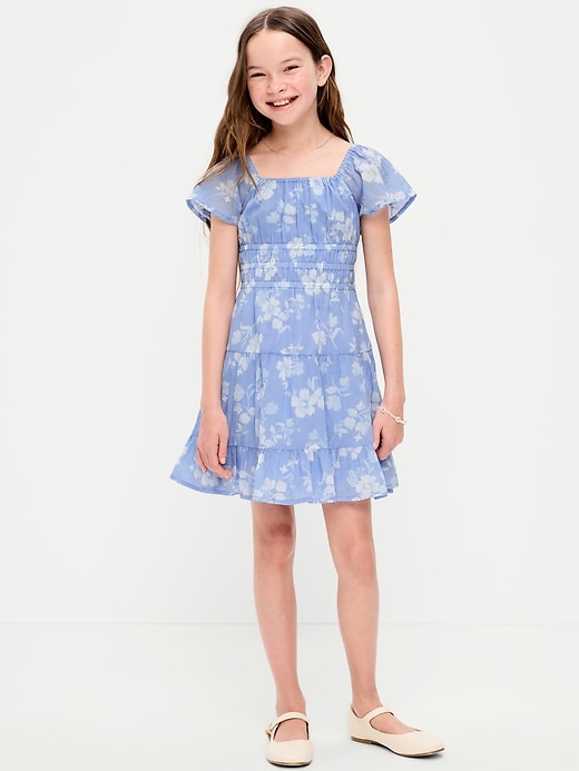 Image number 1 showing, Fit and Flare Crinkle Gauze Tiered Dress for Girls