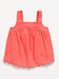 Image number 1 showing, Sleeveless Linen-Blend Scalloped-Hem Top for Toddler Girls