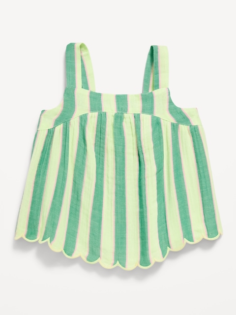 Sleeveless Double-Weave Scalloped-Hem Top for Toddler Girls