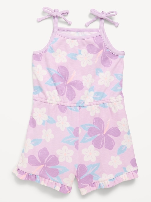 Image number 1 showing, Printed Sleeveless Ribbed Tie-Bow Romper for Toddler Girls
