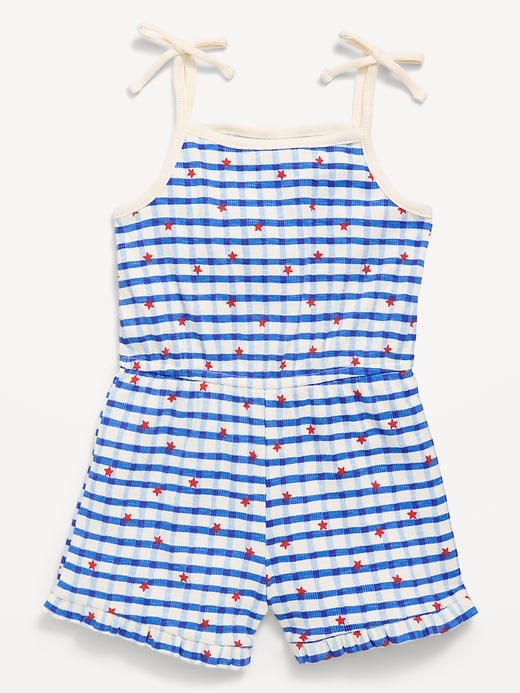 Image number 1 showing, Printed Sleeveless Ribbed Tie-Bow Romper for Toddler Girls
