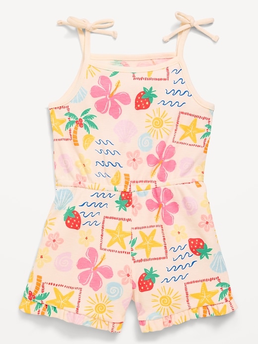 Image number 1 showing, Printed Sleeveless Ribbed Tie-Bow Romper for Toddler Girls