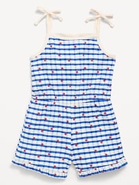 Image number 1 showing, Printed Sleeveless Ribbed Tie-Bow Romper for Toddler Girls