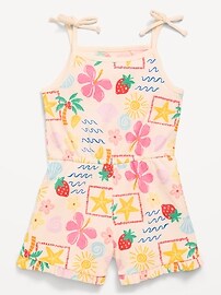 Image number 1 showing, Printed Sleeveless Ribbed Tie-Bow Romper for Toddler Girls
