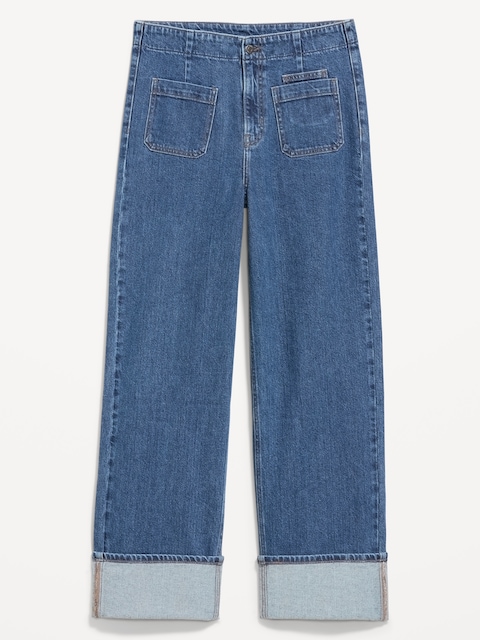 Curvy Extra High-Waisted Cuffed Wide-Leg Jeans