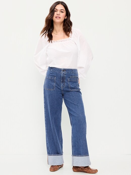 Image number 6 showing, Extra High-Waisted Cuffed Wide-Leg Jeans