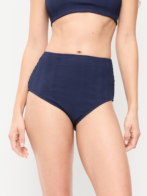 CULOTTE DE BIKINI CÔTELÉE À TAILLE HAUTE