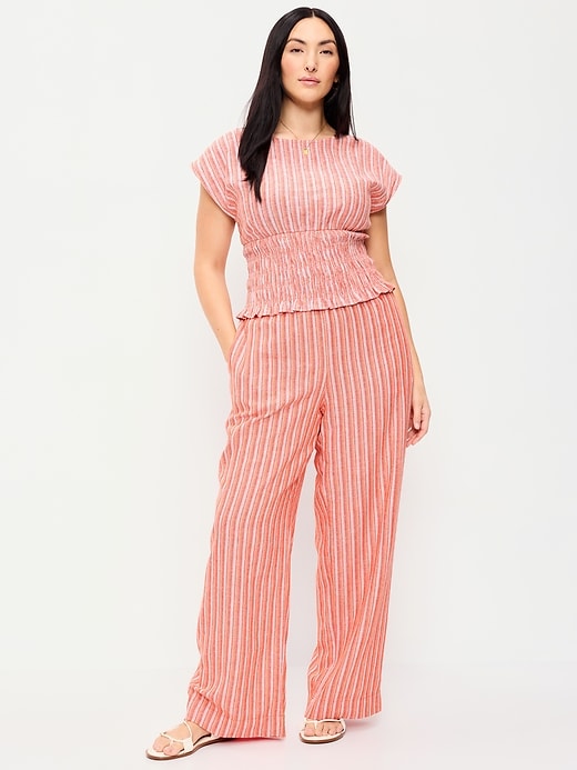 Image number 3 showing, High-Waisted Linen-Blend Wide-Leg Pants