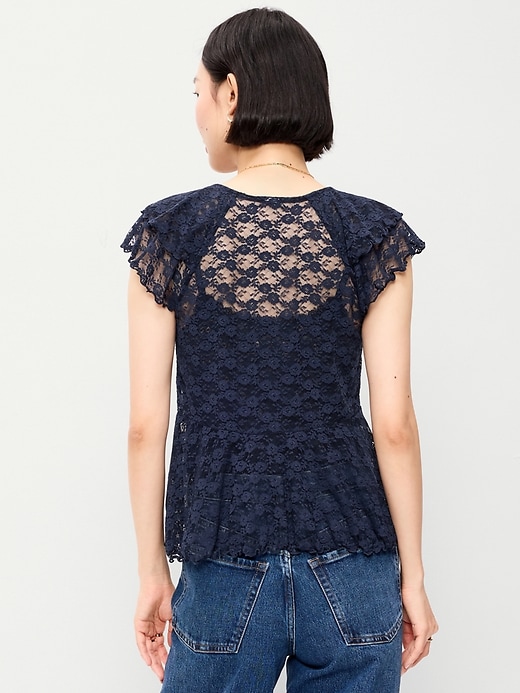Image number 2 showing, Open-Front Lace Ruffle Top