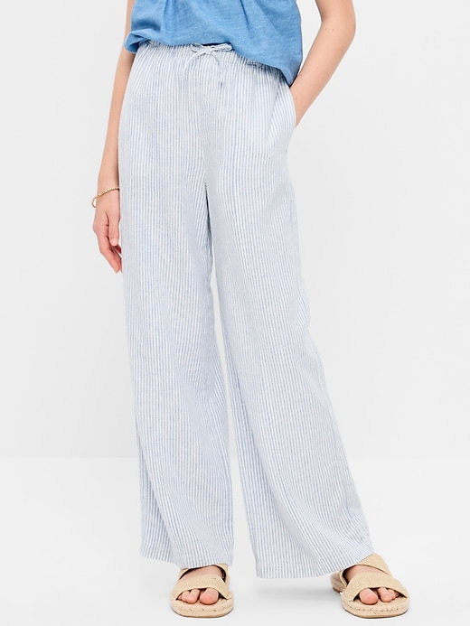 Image number 1 showing, Striped Linen-Blend Wide-Leg Pants for Girls