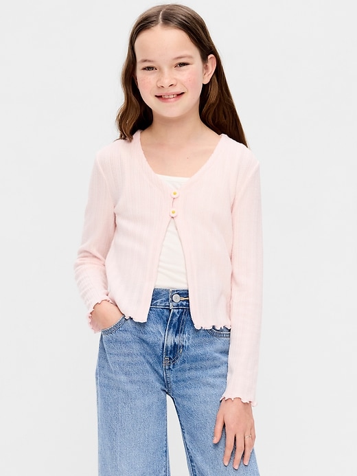 Image number 1 showing, Pointelle-Knit V-Neck Cardigan for Girls