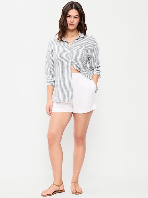 Image number 5 showing, High-Waisted Linen-Blend Shorts -- 3.5-inch inseam