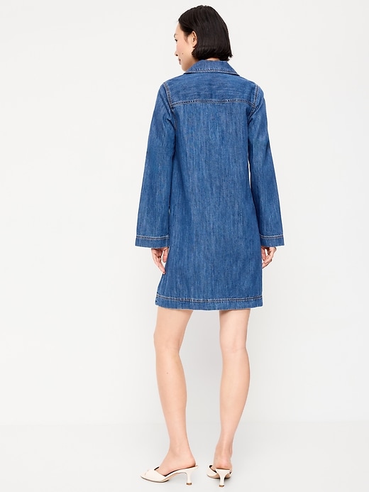 Image number 2 showing, Long-Sleeve Popover Jean Mini Dress