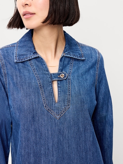 Image number 5 showing, Long-Sleeve Popover Jean Mini Dress