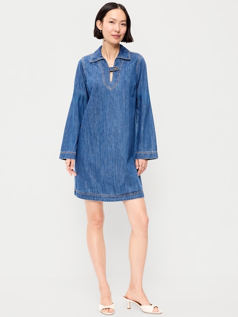 ROBE COURTE À ENFILER EN DENIM À MANCHES LONGUES