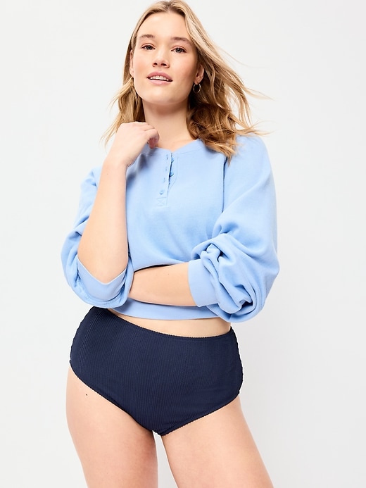 L'image numéro 3 présente Culotte de bikini côtelée à taille haute