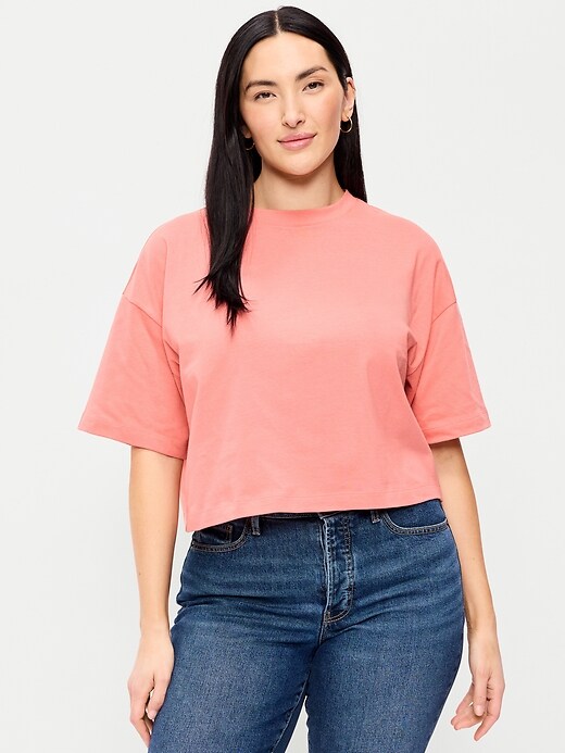 Image number 5 showing, Vintage Crew-Neck Oversized Crop T-Shirt
