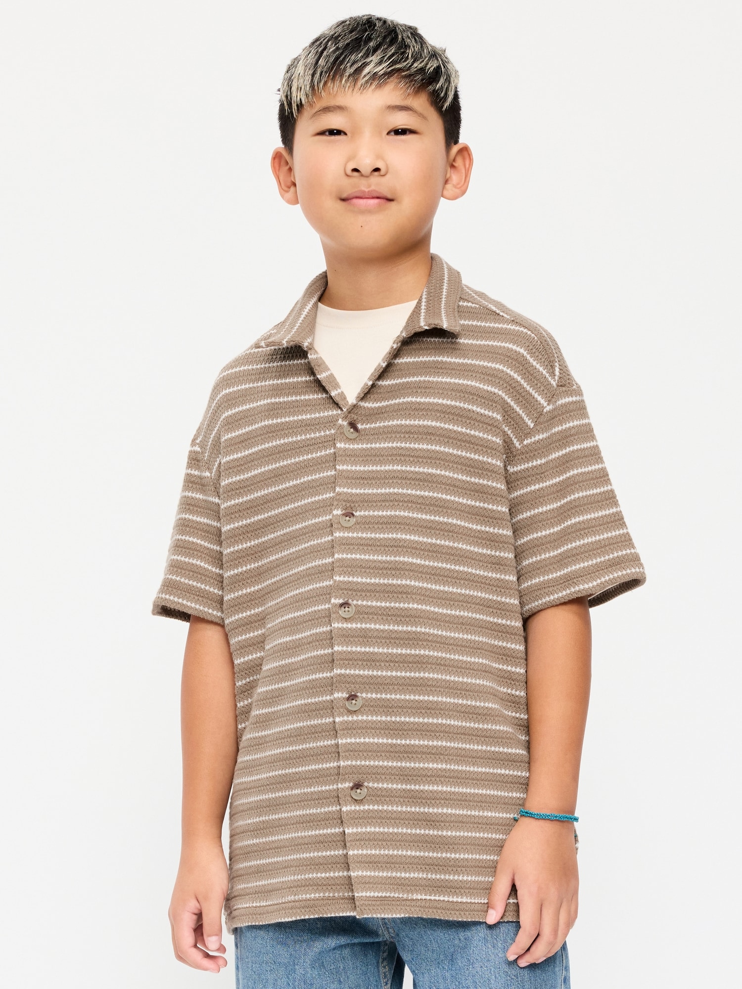 Oversized Short-Sleeve Sweater-Knit Shirt for Boys