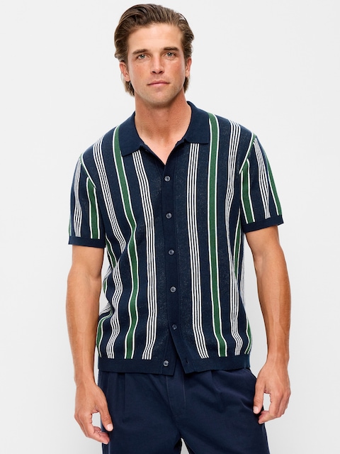 Short-Sleeve Striped Sweater Shirt