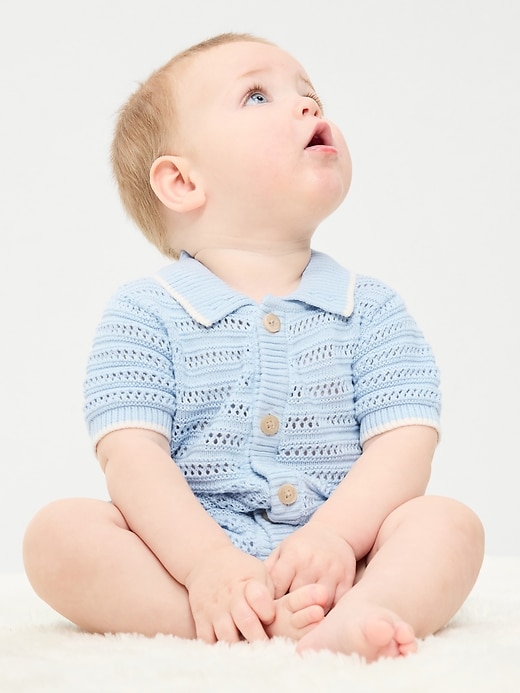 Image number 1 showing, Collared Sweater-Knit One-Piece Romper for Baby