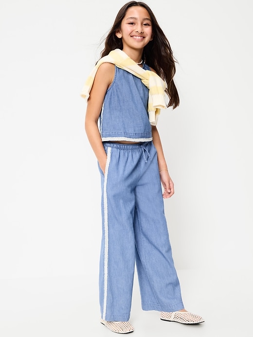 Image number 3 showing, Lace-Trim Chambray Pants for Girls