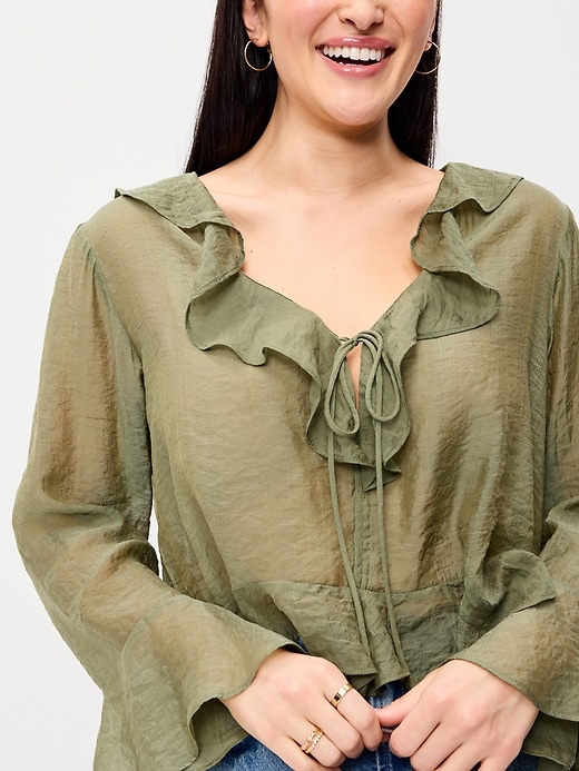Image number 3 showing, Bell-Sleeve Ruffle Top