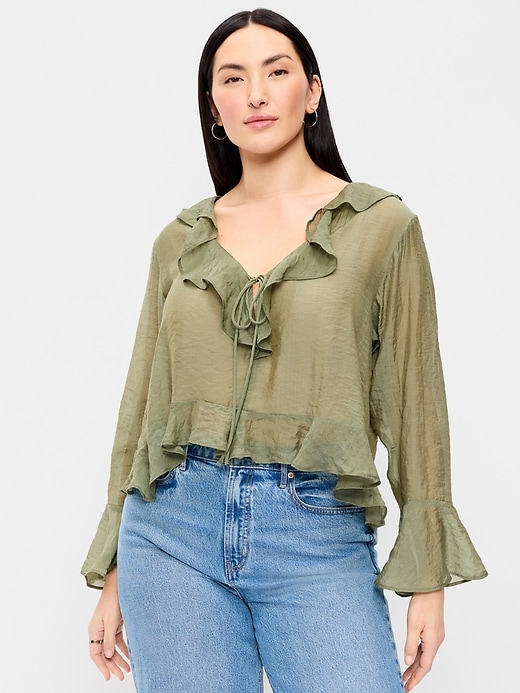 Image number 4 showing, Bell-Sleeve Ruffle Top