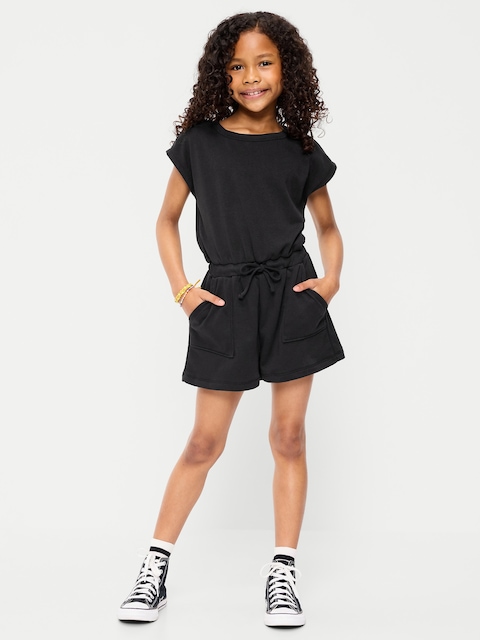 Short-Sleeve French Terry Utility Romper for Girls