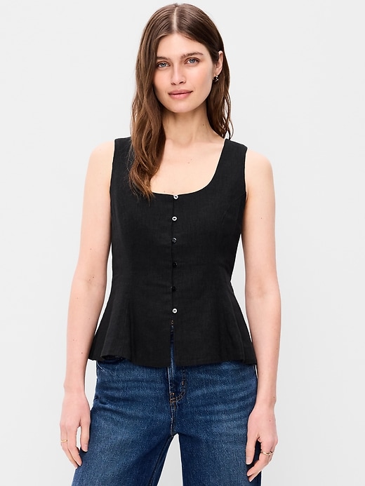 Image number 1 showing, Button-Down Linen Blend Top