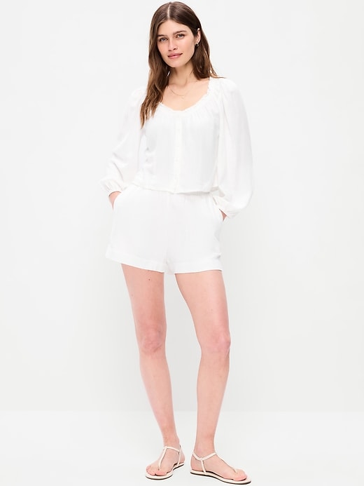 Image number 1 showing, High-Waisted Linen-Blend Shorts -- 3.5-inch inseam